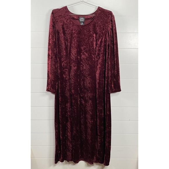 Brett Alixander Woman Dress Womens 20W Burgundy Crushed Velvet Long Sleeve Midi - Picture 1 of 10